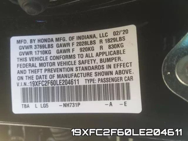 19XFC2F60LE204611 фото 2