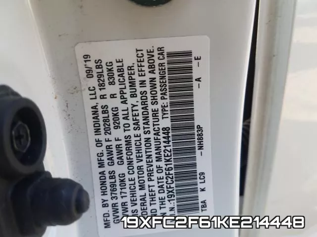 19XFC2F61KE214448 фото 2