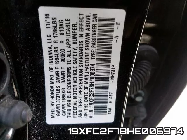 19XFC2F78HE006374 фото 2