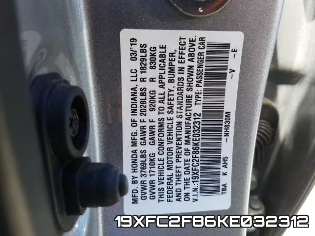19XFC2F86KE032312 фото 2