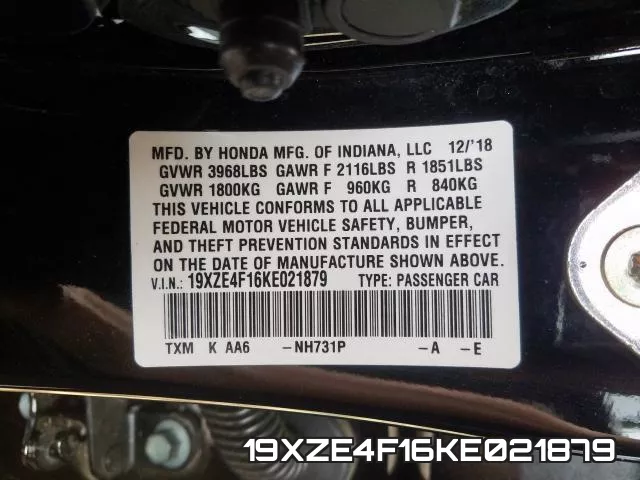 19XZE4F16KE021879 фото 2