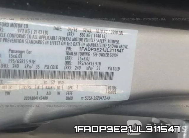 1FADP3E21JL311547 фото 10