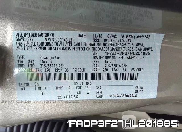 1FADP3F27HL201885 фото 10