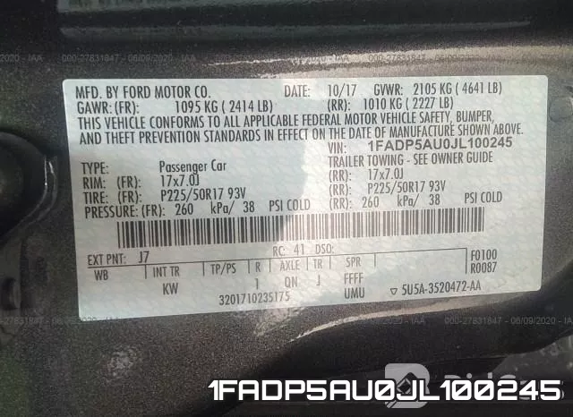 1FADP5AU0JL100245 фото 10