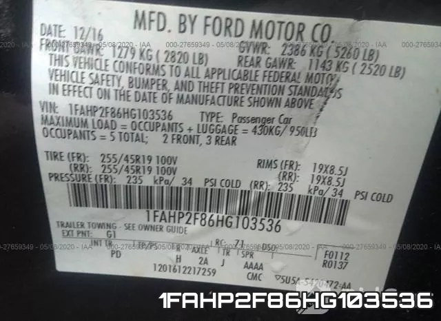 1FAHP2F86HG103536 фото 10