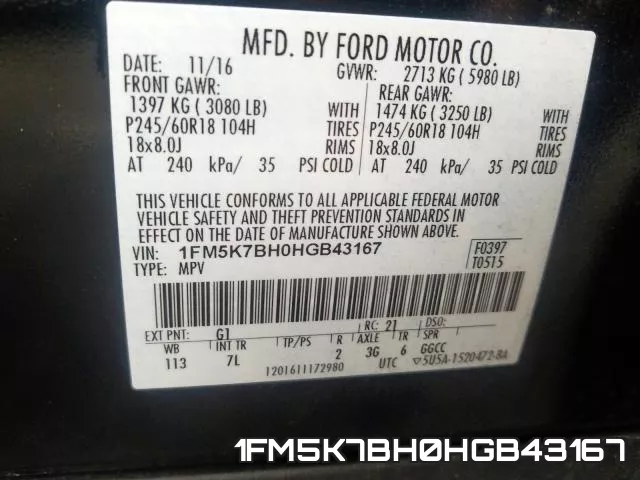 1FM5K7BH0HGB43167 фото 2