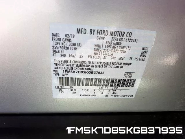 1FM5K7D85KGB37935 фото 2
