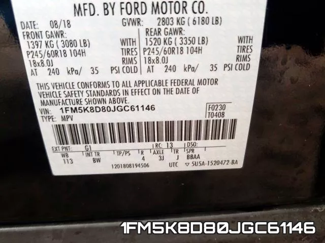 1FM5K8D80JGC61146 фото 2
