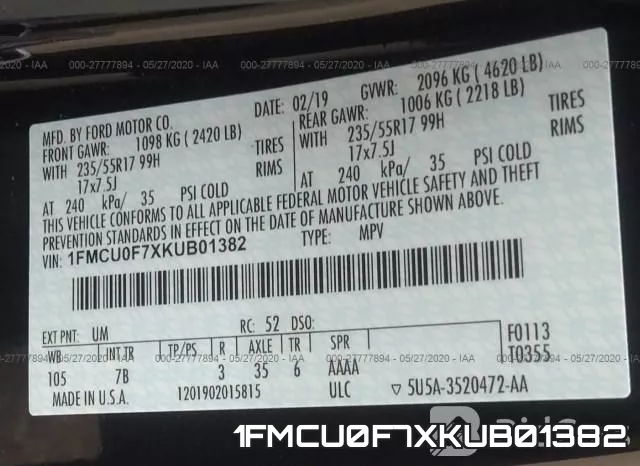 1FMCU0F7XKUB01382 фото 10