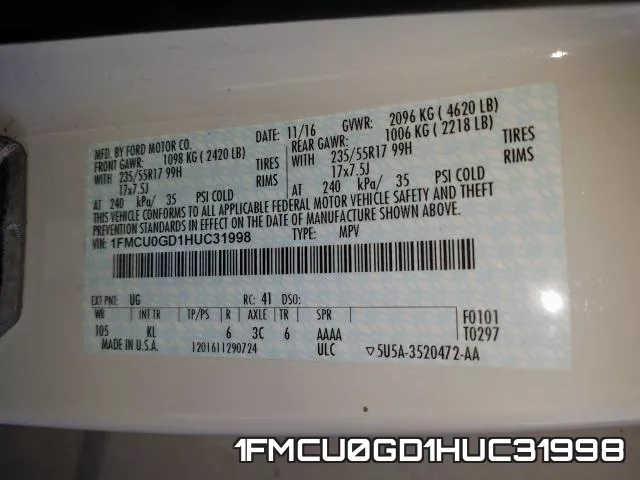 1FMCU0GD1HUC31998 фото 2