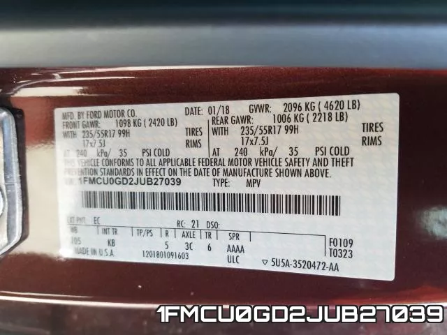 1FMCU0GD2JUB27039 фото 2
