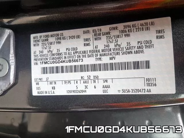 1FMCU0GD4KUB56673 фото 2