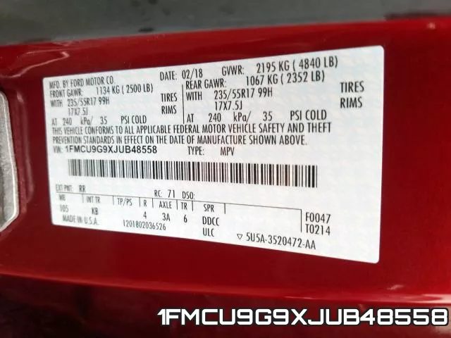 1FMCU9G9XJUB48558 фото 2