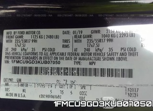 1FMCU9GD3KUB07050 фото 10