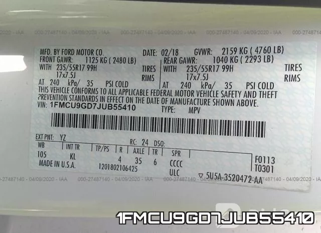 1FMCU9GD7JUB55410 фото 10