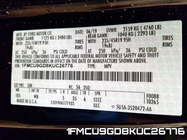 1FMCU9GD8KUC26776 фото 2