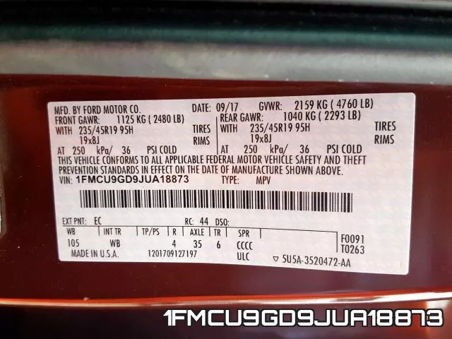 1FMCU9GD9JUA18873 фото 2