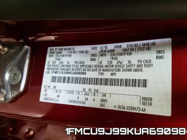 1FMCU9J99KUA69098 фото 2