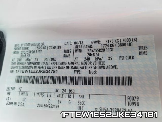 1FTEW1E52JKE34781 фото 2