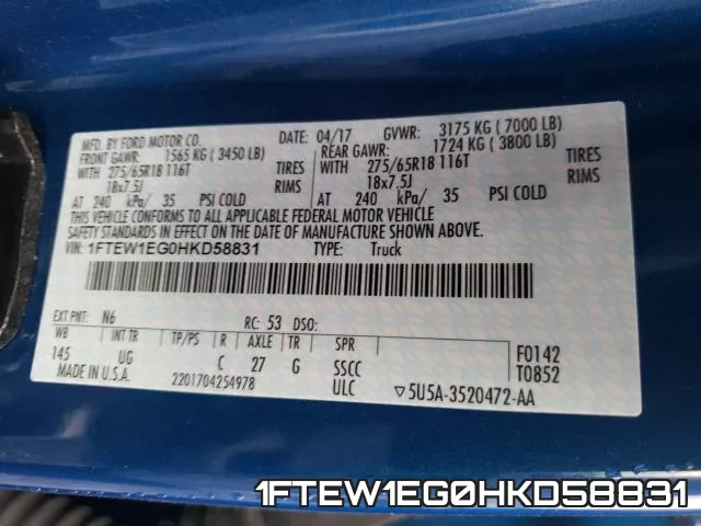 1FTEW1EG0HKD58831 фото 2
