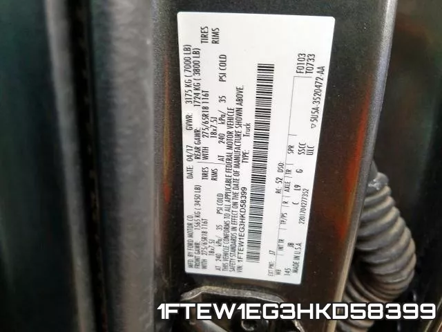 1FTEW1EG3HKD58399 фото 2