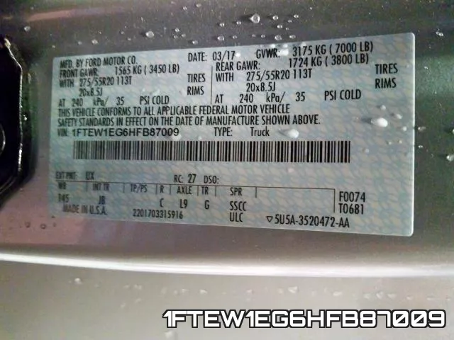 1FTEW1EG6HFB87009 фото 2
