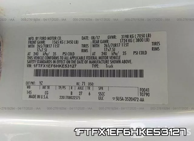 1FTFX1EF6HKE53127 фото 10