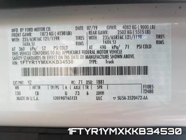 1FTYR1YMXKKB34530 фото 2
