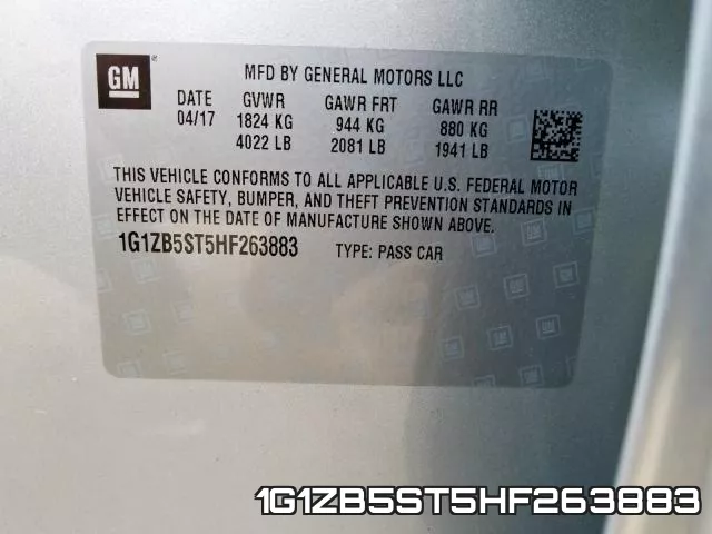 1G1ZB5ST5HF263883 фото 2