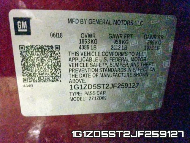 1G1ZD5ST2JF259127 фото 2