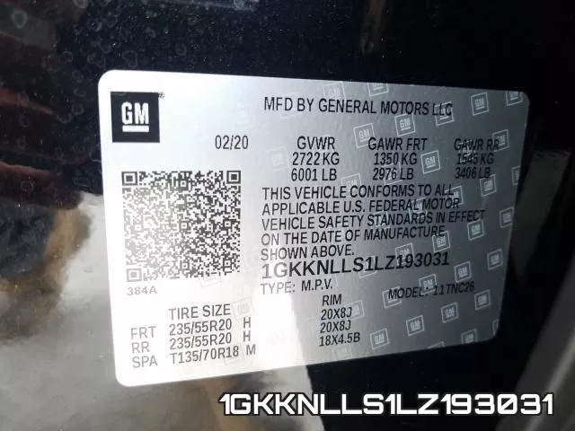1GKKNLLS1LZ193031 фото 2