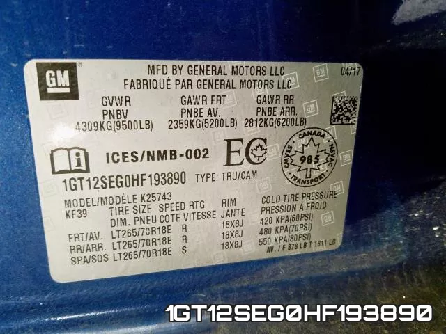 1GT12SEG0HF193890 фото 2