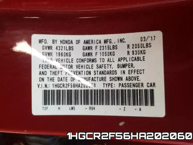 1HGCR2F56HA202060 фото 2