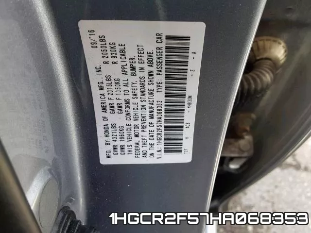 1HGCR2F57HA068353 фото 2