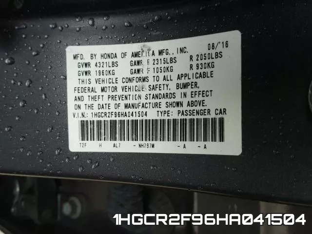1HGCR2F96HA041504 фото 2