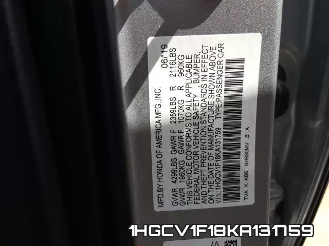 1HGCV1F18KA131759 фото 2