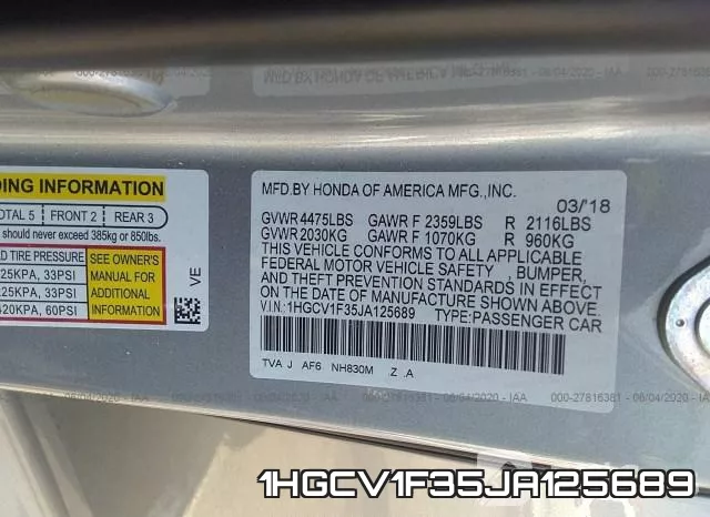 1HGCV1F35JA125689 фото 10