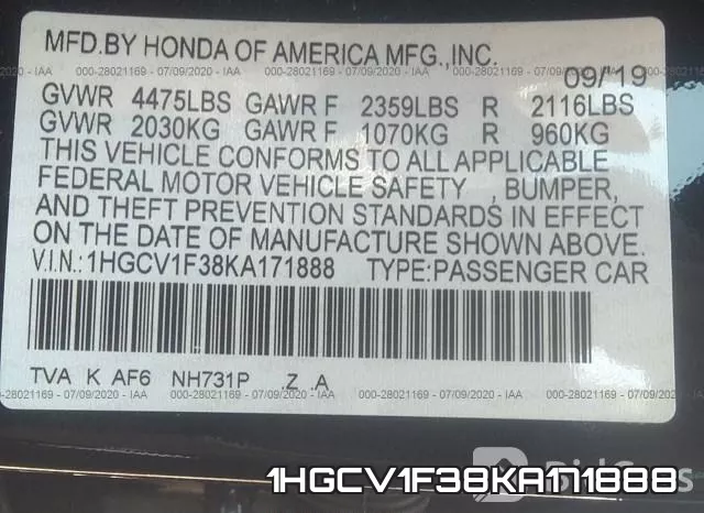 1HGCV1F38KA171888 фото 10