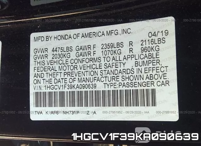 1HGCV1F39KA090639 фото 10