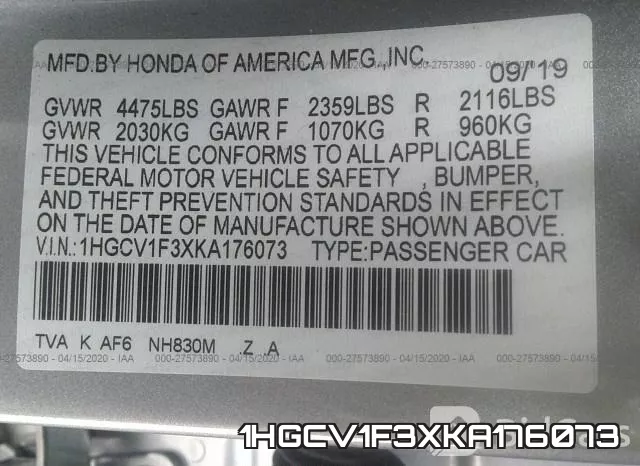 1HGCV1F3XKA176073 фото 10