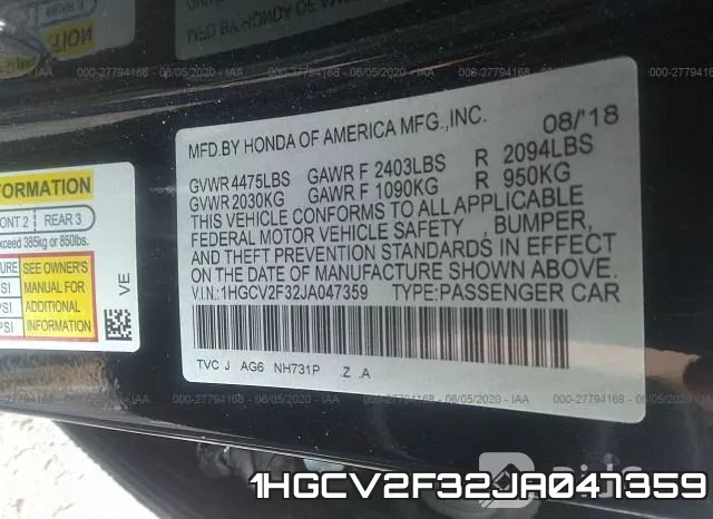 1HGCV2F32JA047359 фото 10