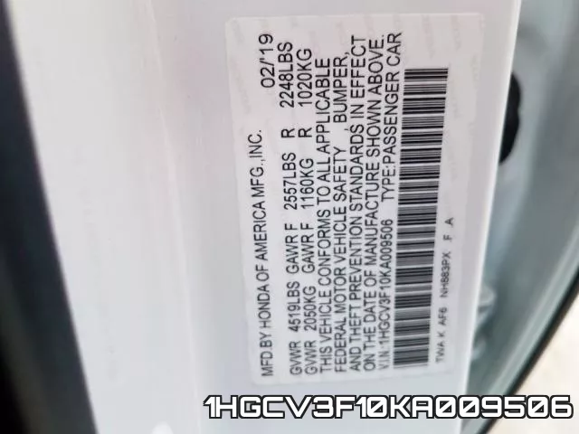 1HGCV3F10KA009506 фото 2