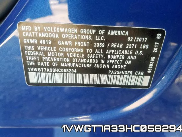 1VWGT7A33HC058294 фото 2