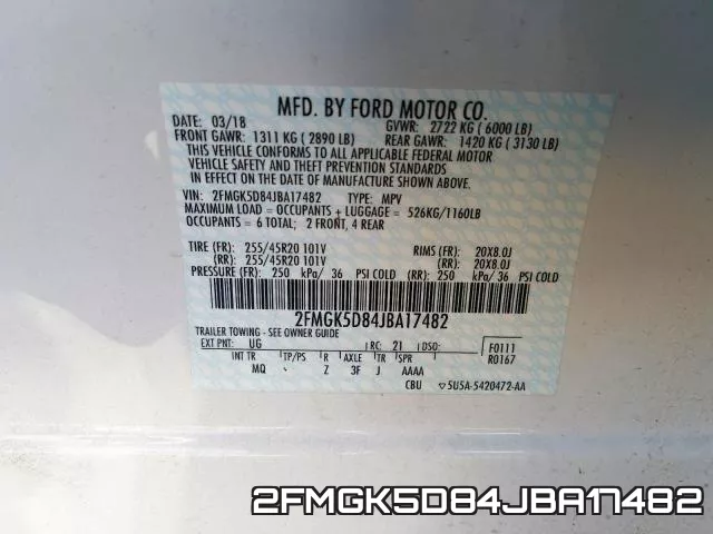 2FMGK5D84JBA17482 фото 2