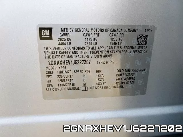 2GNAXHEV1J6227202 фото 2