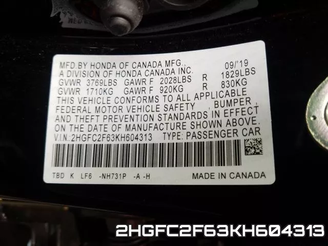2HGFC2F63KH604313 фото 2