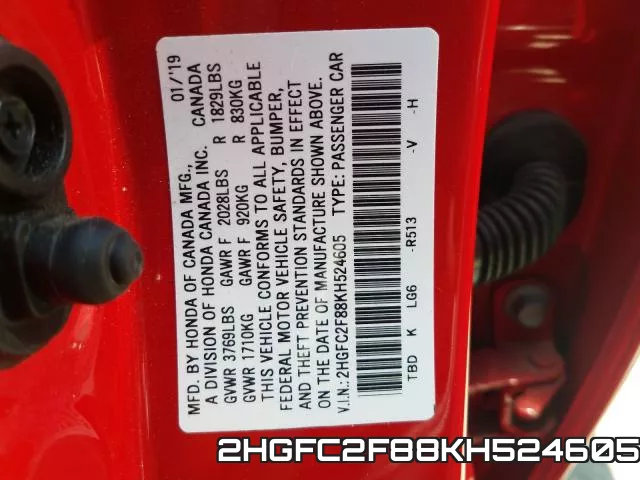 2HGFC2F88KH524605 фото 2