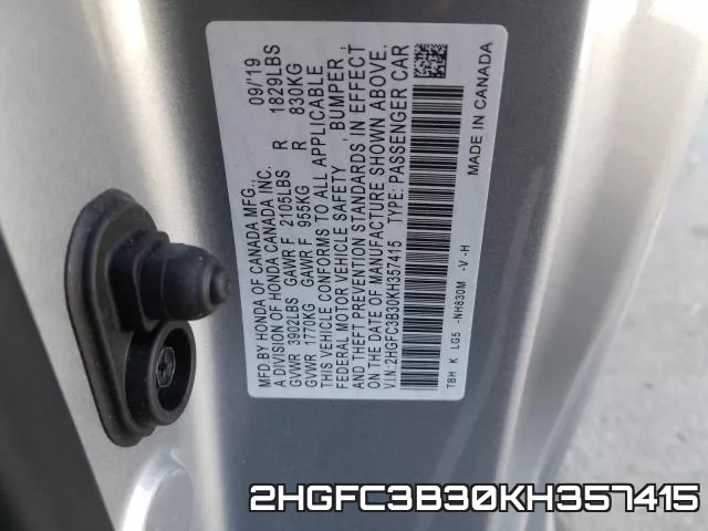 2HGFC3B30KH357415 фото 2
