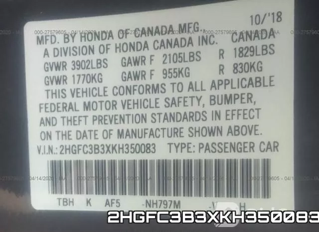 2HGFC3B3XKH350083 фото 10