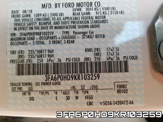 3FA6P0HD9KR103259 фото 2